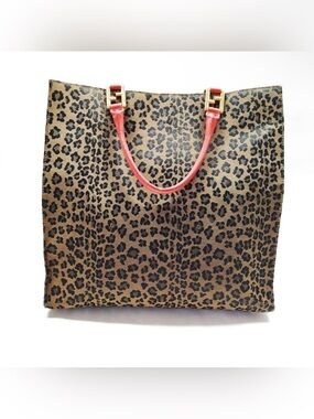 Fendi Leopard Print Tote with Red Handles